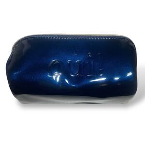 Lancome OUI Cosmetic Makeup Bag Travel Pouch Midnight Blue Faux Patent Leather